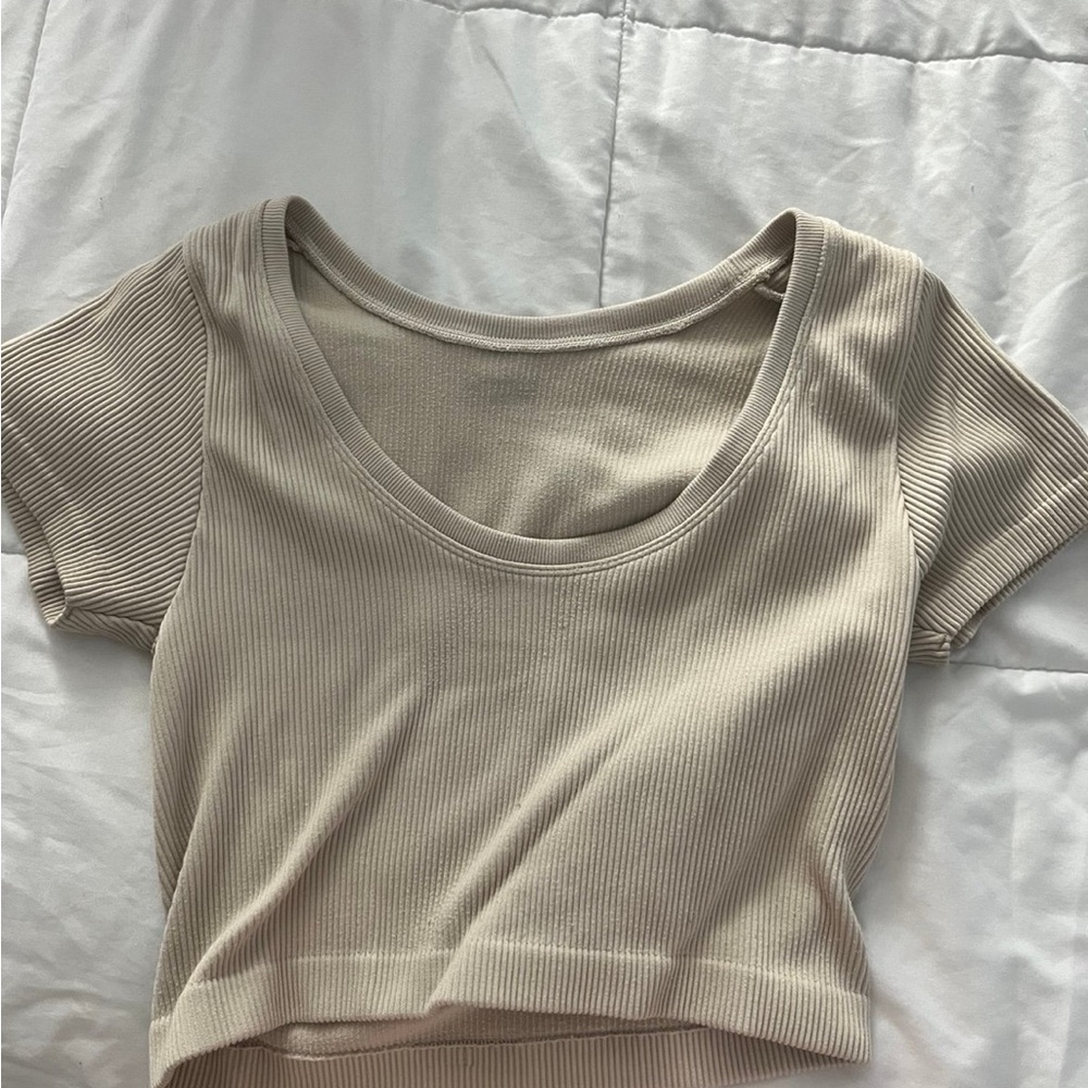 Beige Ribbed Women's Top